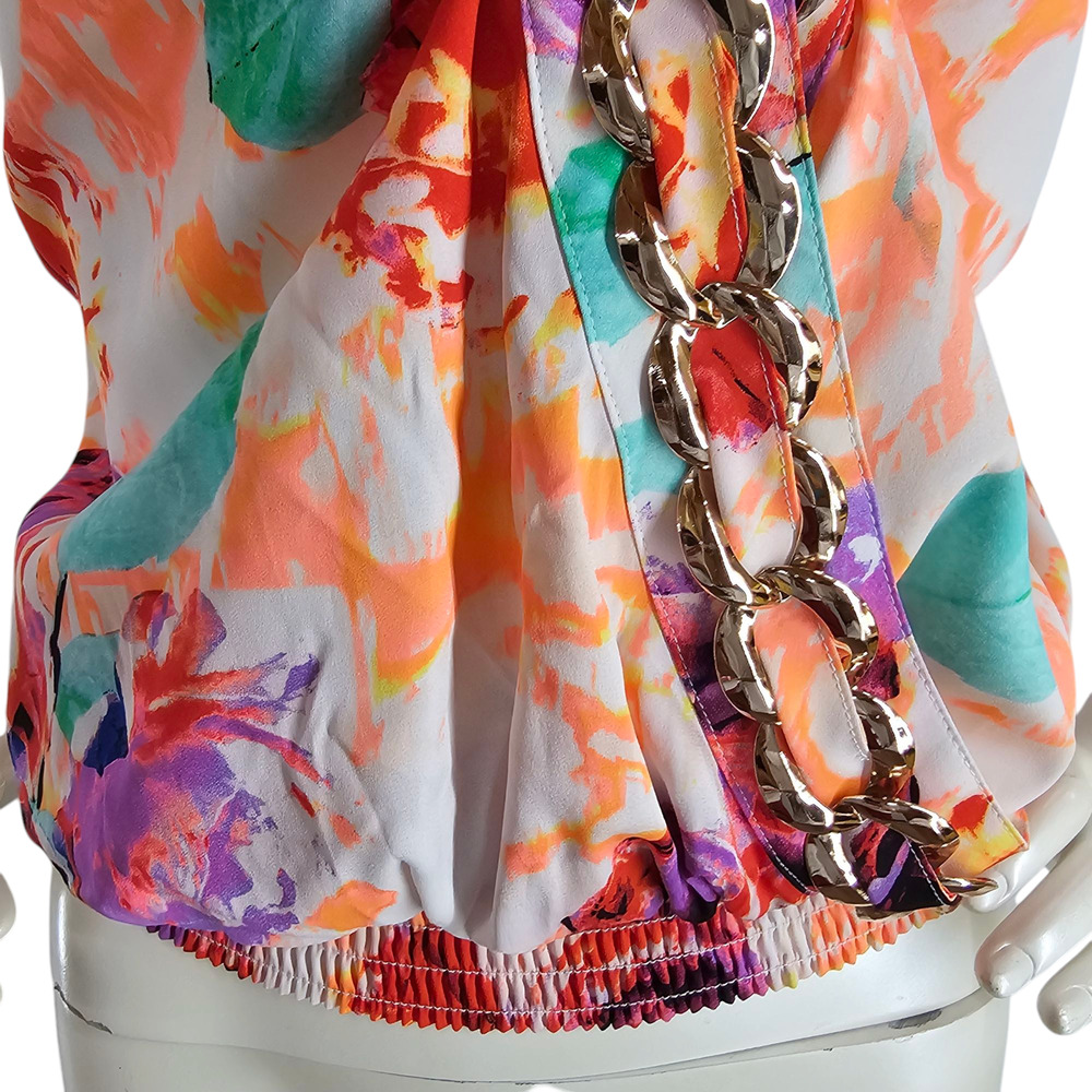 Bebe Blouse Womens Size Small Multicolor Floral Sleeveless Wrap Top Embellished - Picture 6 of 16